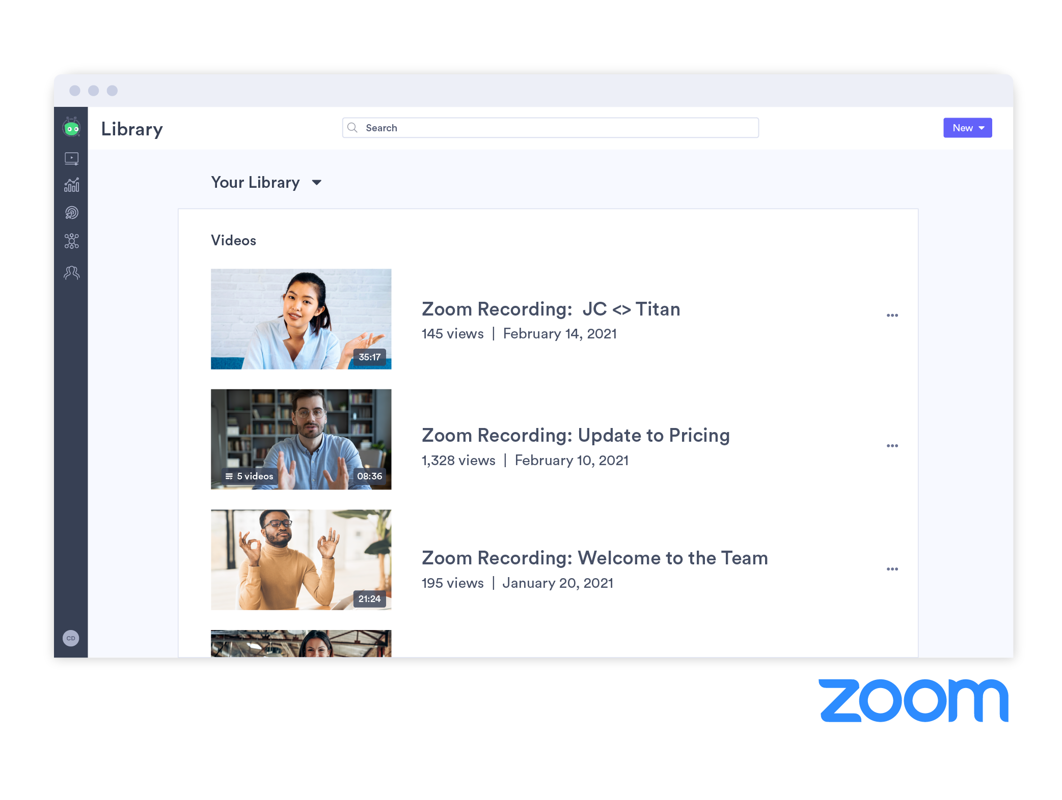 A screenshot displaying Zoom integration with Vidyard and how it facilitates virtual selling.