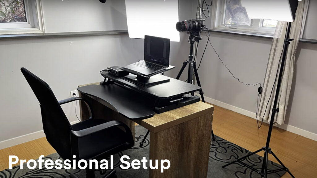 Image of a home office demonstrating a professional video equipment setup
