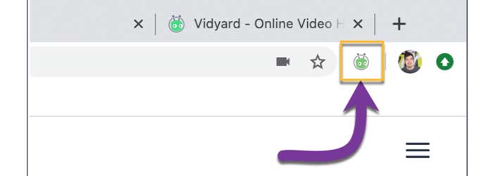 A screenshot showing how to screen record using Vidyard Chrome Extension.