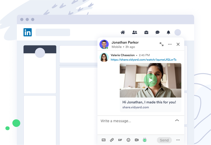 Screenshot view of a direct video message in LinkedIn using Vidyard for social selling.