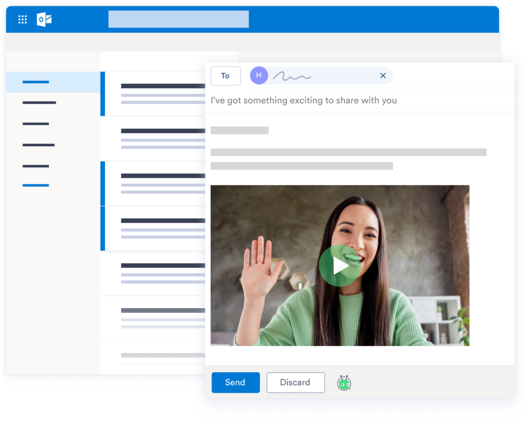 An example of an Outlook email inbox, showing an email example with an embedded Vidyard video