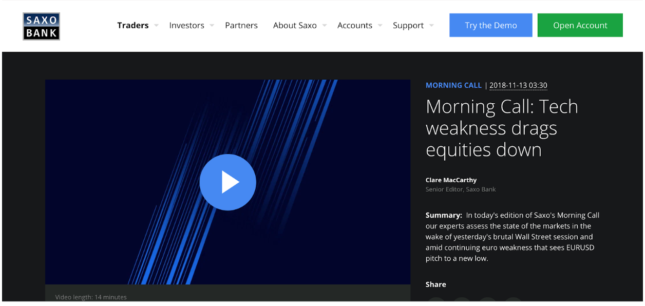 Video in financial services example from Saxo Bank.