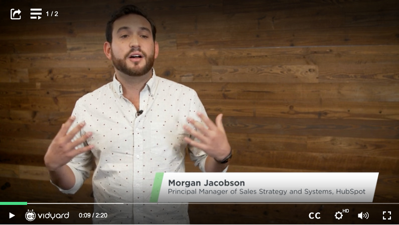 A screenshot of a Vidyard case study video featuring Morgan Jacobson from HubSpot