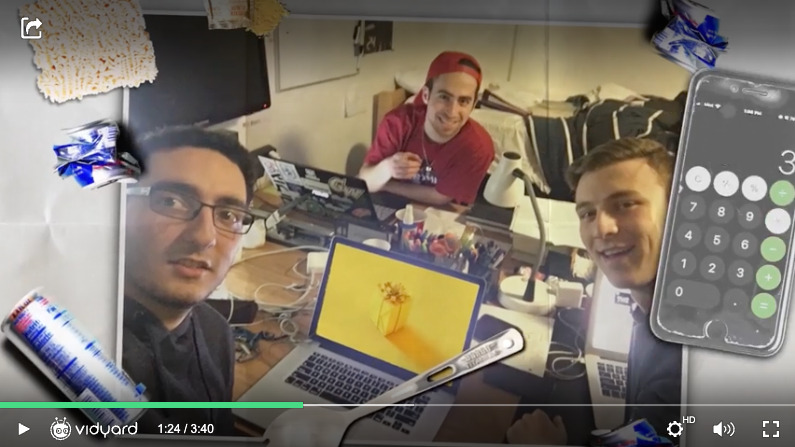 A screenshot of three business founders surrounded by various objects