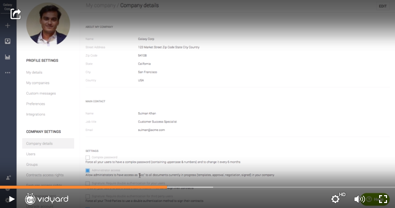 A screenshot of a Vidyard customer support video