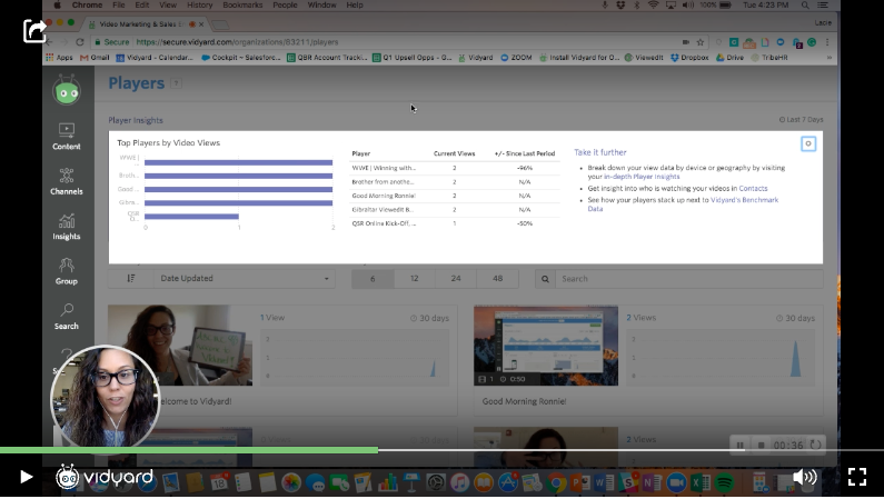 A screenshot of a Vidyard screen share video featuring a new product walkthrough