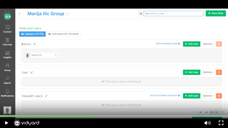 A screenshot of a Vidyard screen share video showing the product dashboard in a step-by-step onboarding walkthrough