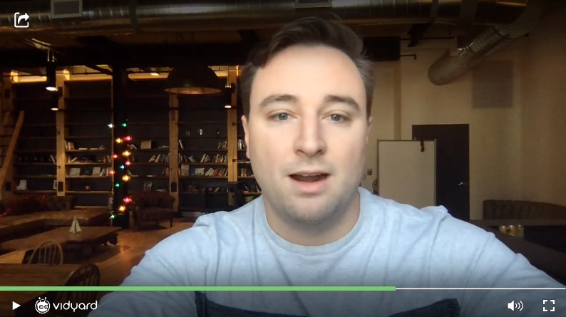 A screenshot of a Vidyard video featuring Vidyard co-founder Devon Gallaway