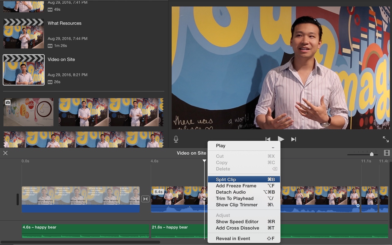 Video editing screen shot Video editing screen capture