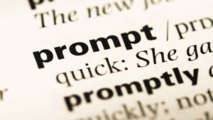 Dictionary image of the definition of the word prompt used a blog header for the best ai prompts for sales