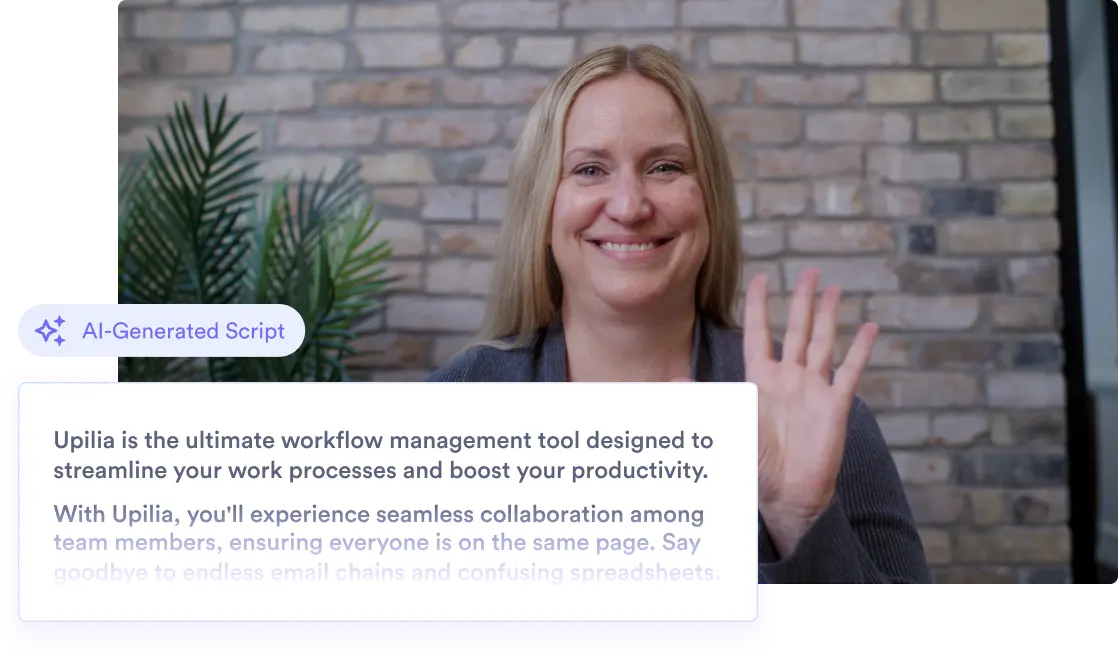 free-screen-record-ai A woman waving her hand while recording a video.