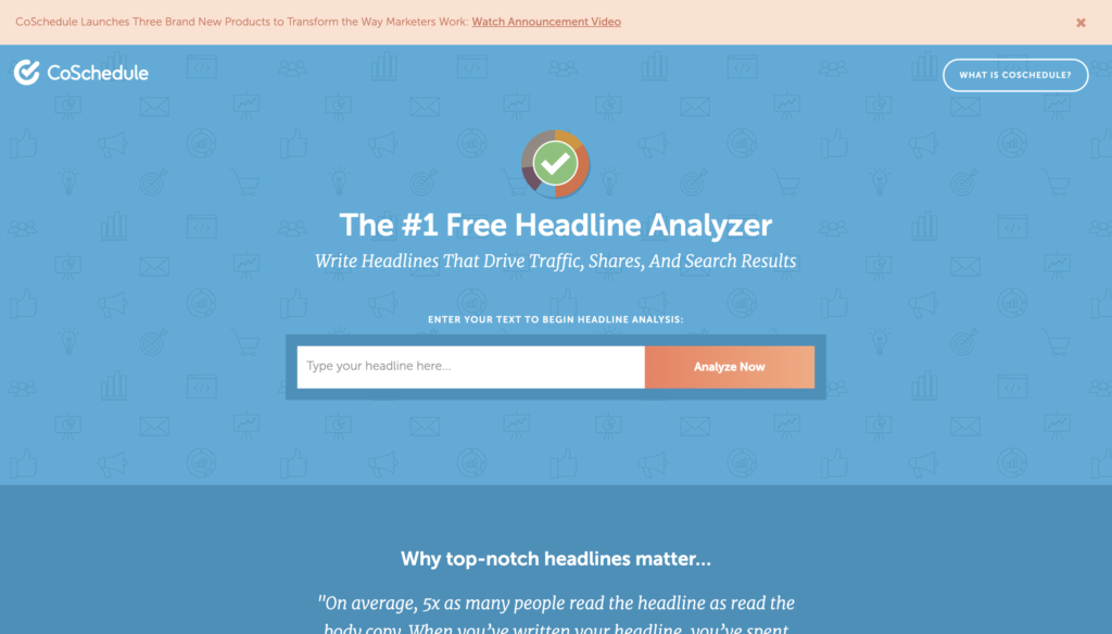 Screenshot of CoSchedule's Headline Analyzer, a tool to choose powerful titles