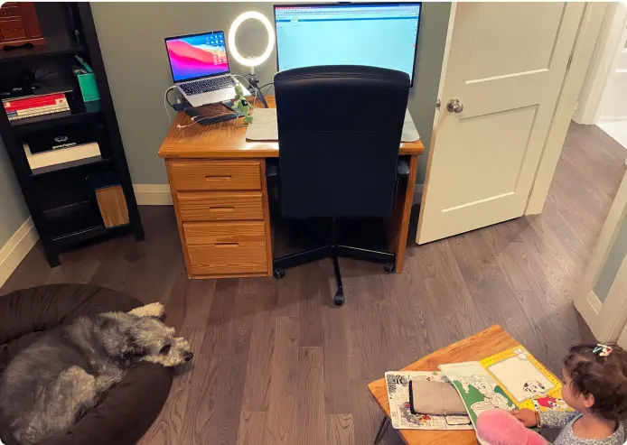 Working from home office with children and pets