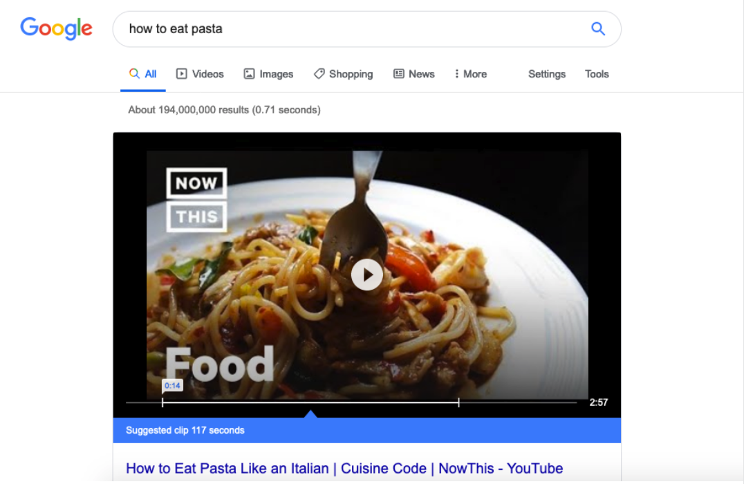 screenshot of a how to video detailing how to eat pasta