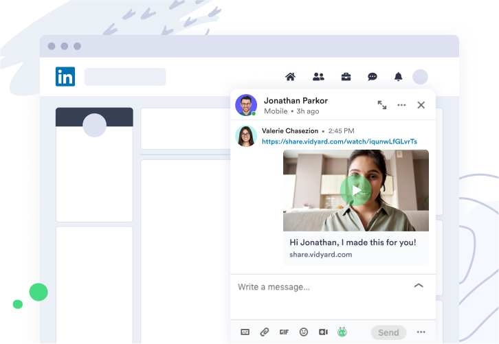 Screenshot view of a direct video message in LinkedIn using Vidyard.