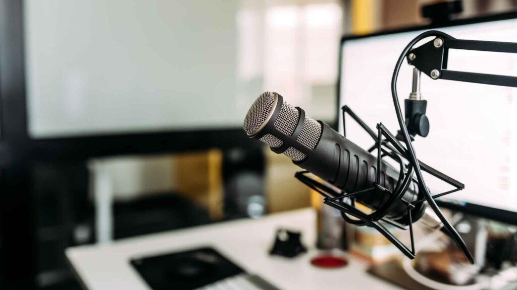 Microphone close up in office setup