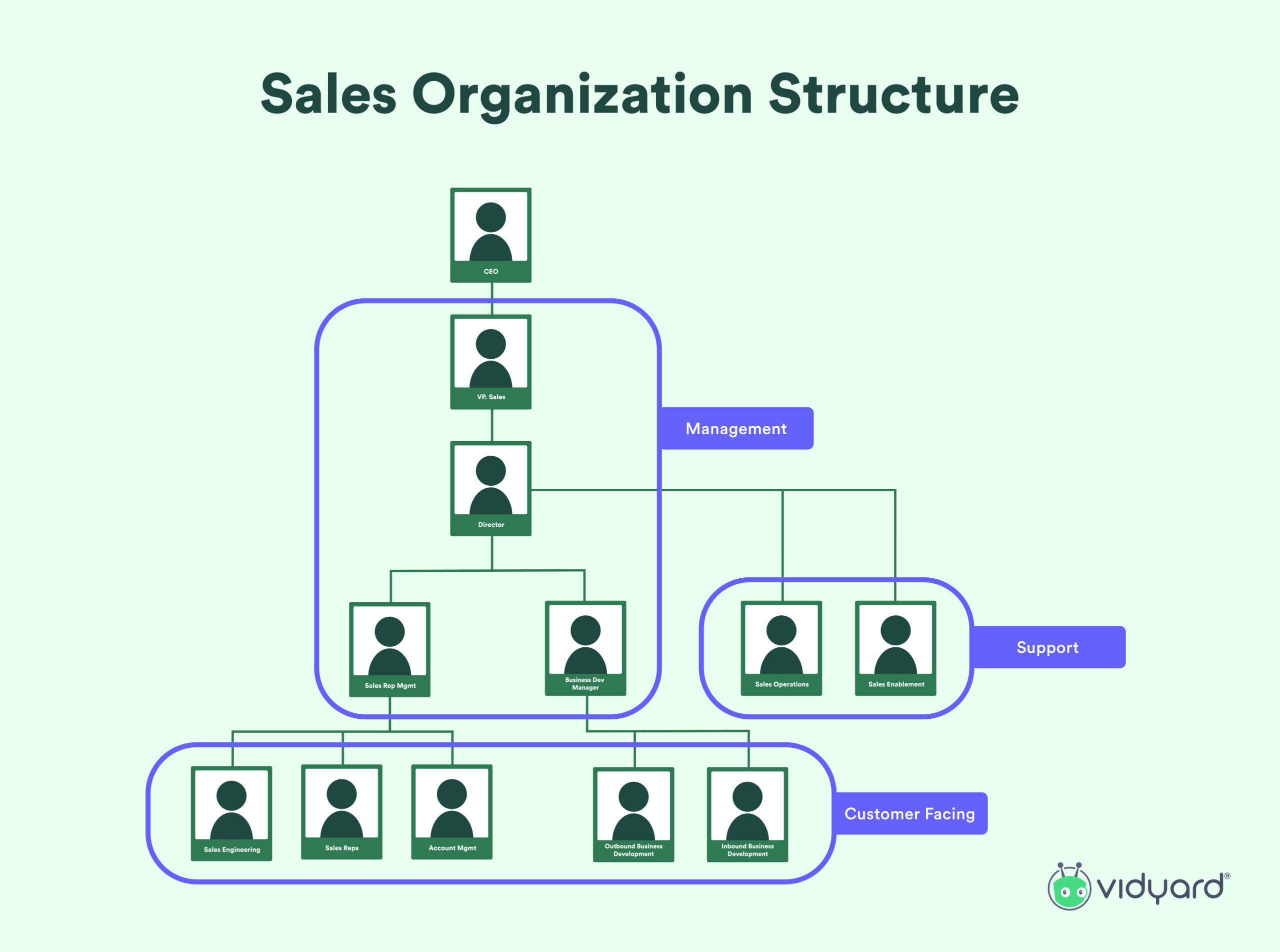 Chart showing a typical sales organization structure