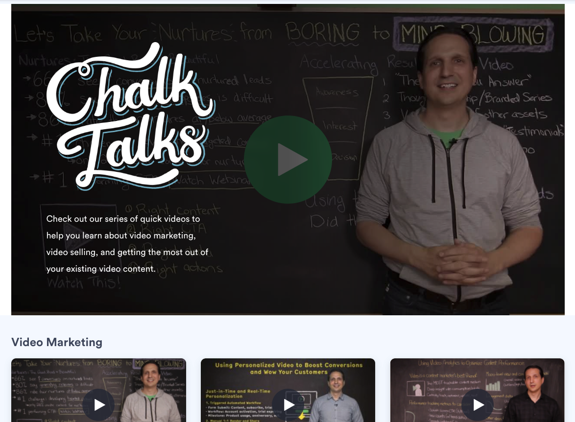 screenshot showing thought leadership videos in Vidyard's Chalk Talks video library