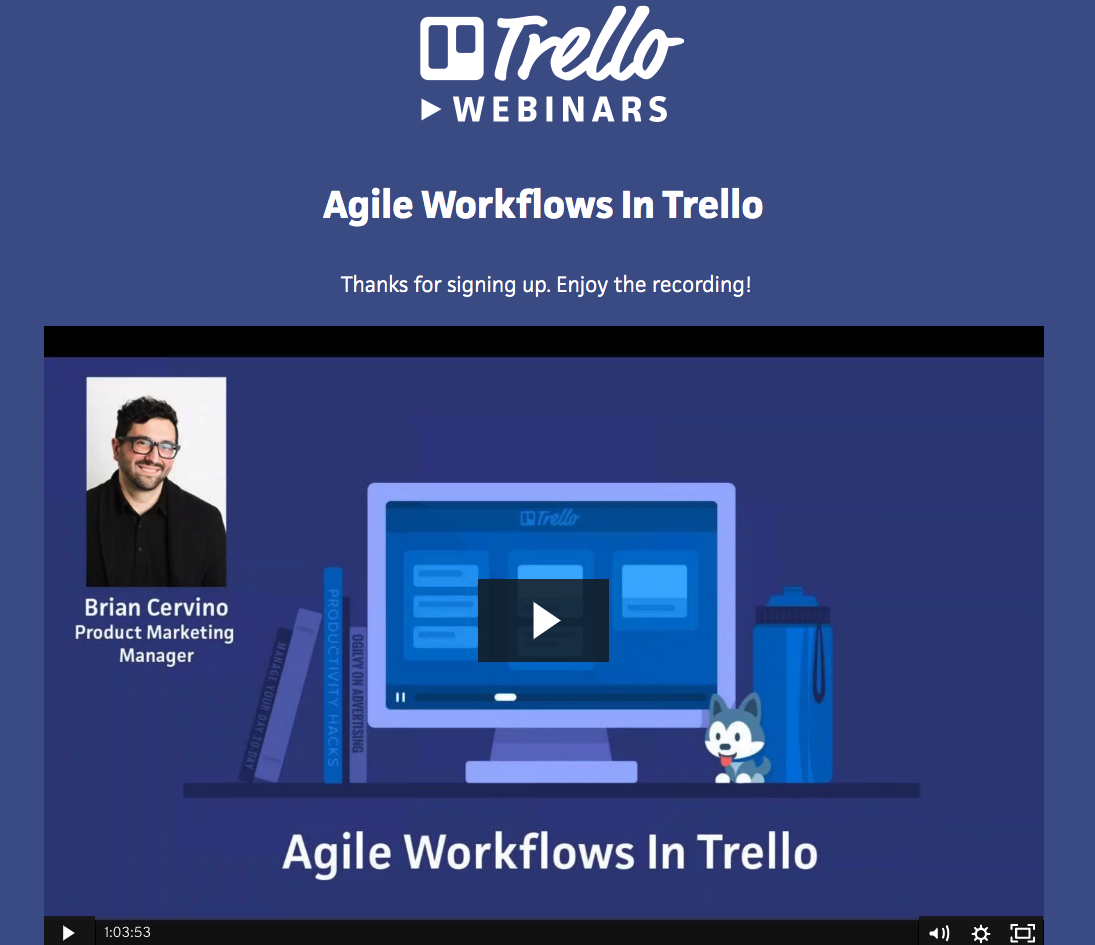a screenshot of a Trello webinar on agile workflows
