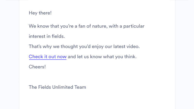 example email mockup showing a video link