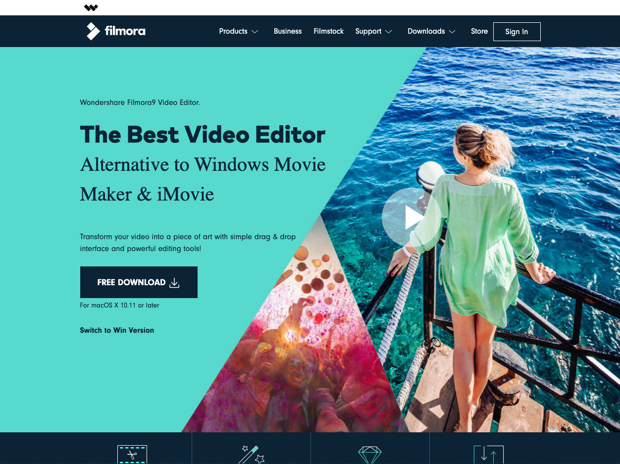 a video landing page example from Filmora shows a hero video