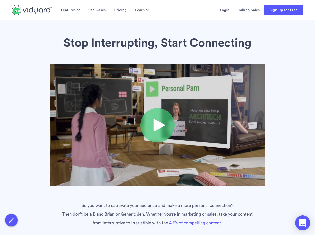 this video landing page example from Vidyard shows a hero video