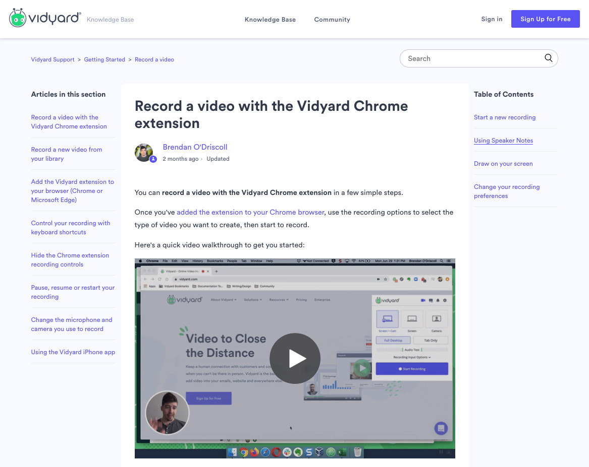 video on Vidyard Knowledge Base