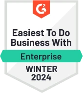 G2 badge indicating Vidyard is an Enterprise leader for Easiest to Do Business With for Winter 2024