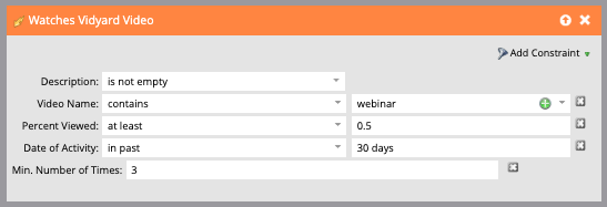 screen shot of a marketo form used to score leads who watch a webinar