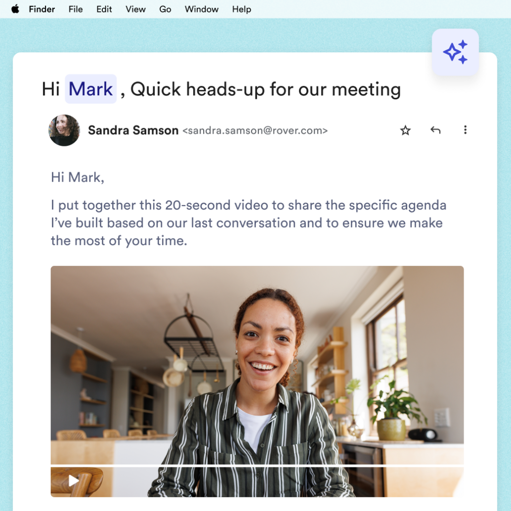 AI-personalized pre-meeting email with a video sharing the agenda for an upcoming call.