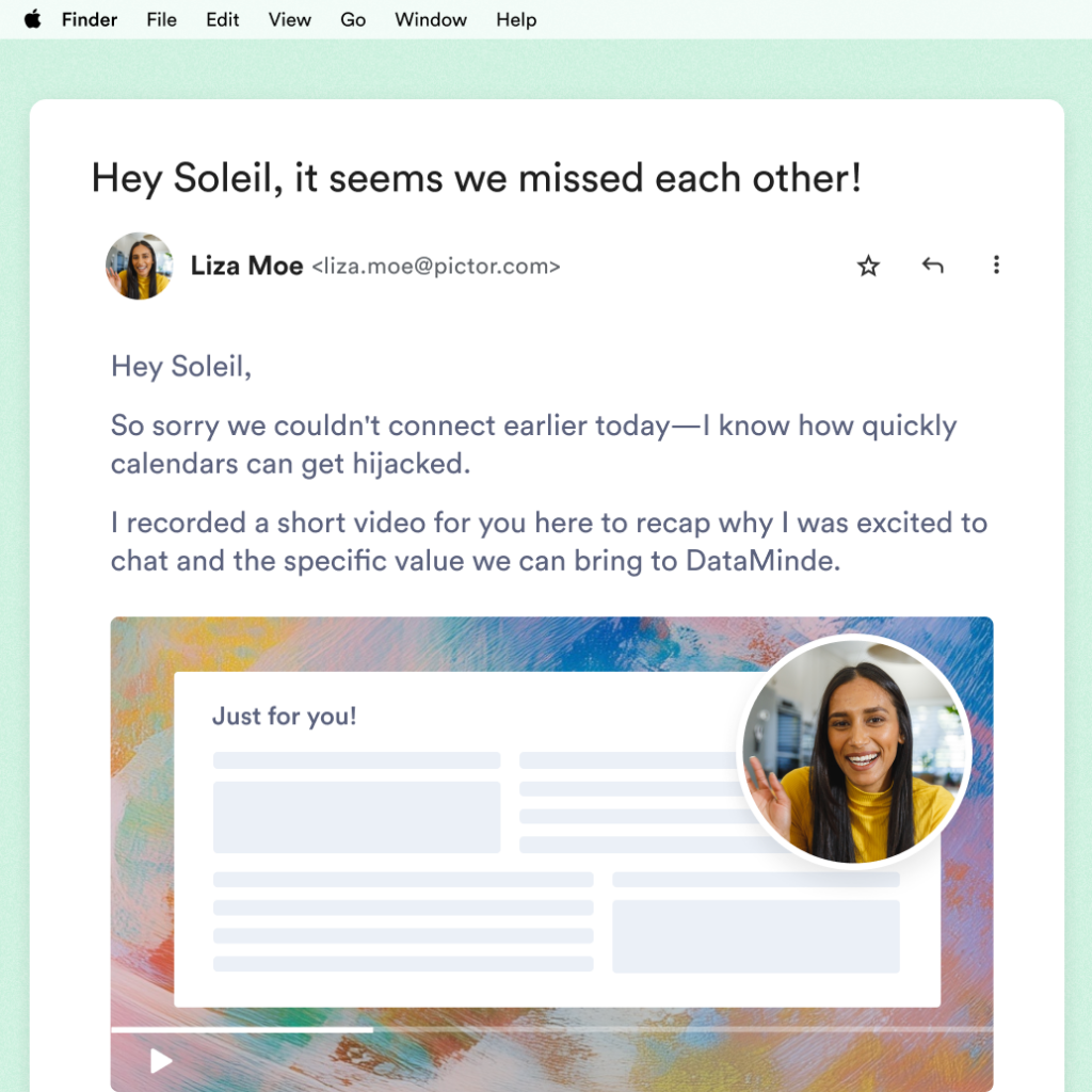 ollow-up video email sent to a prospect after a missed meeting.