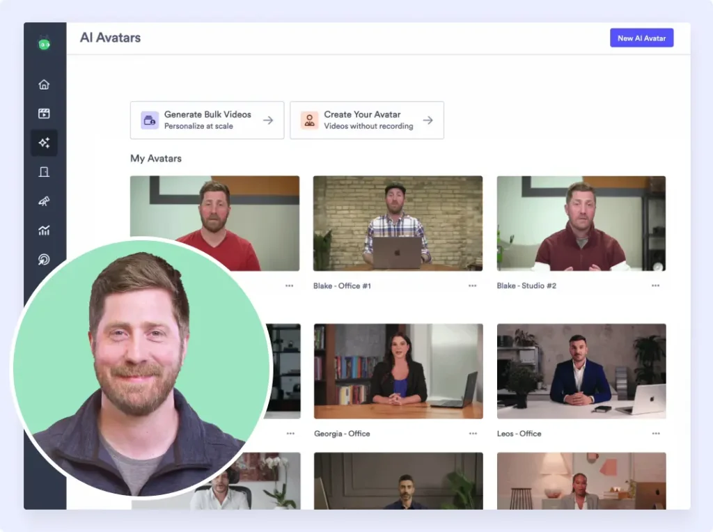 Man recording video with Vidyard stock avatars on screen