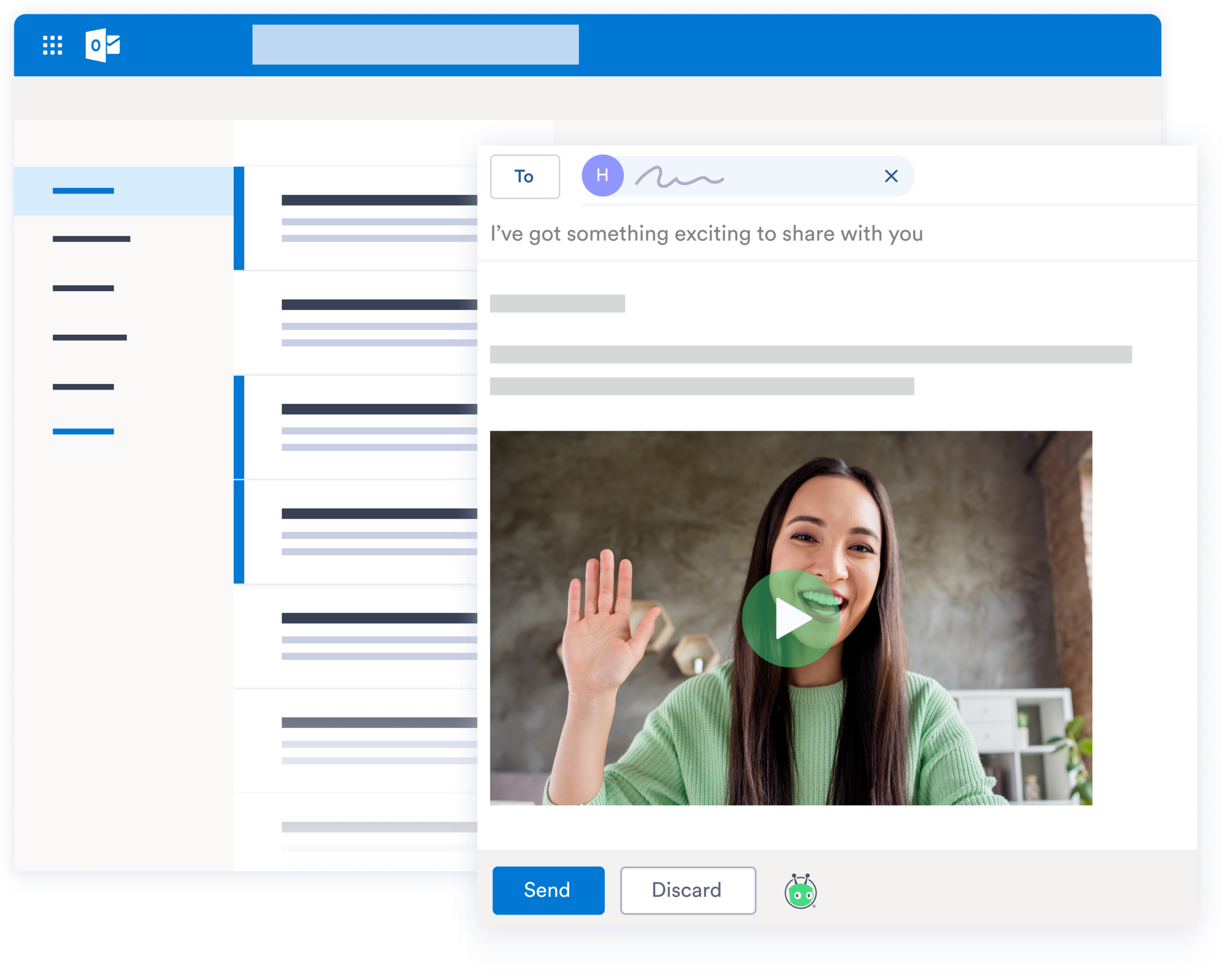 An example of an Outlook email inbox, showing an email example with an embedded Vidyard video