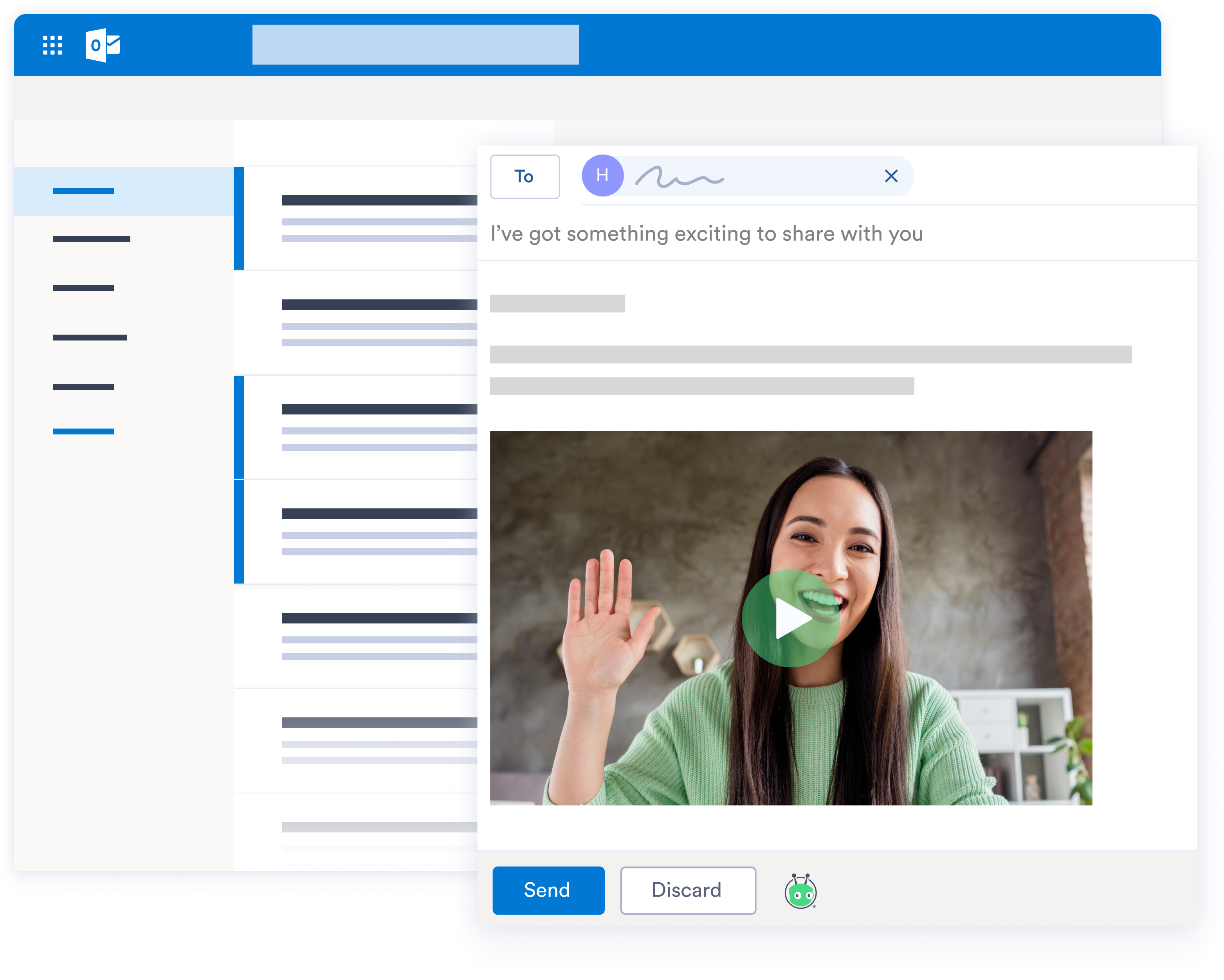 An example of an Outlook email inbox, showing an email example with an embedded Vidyard video
