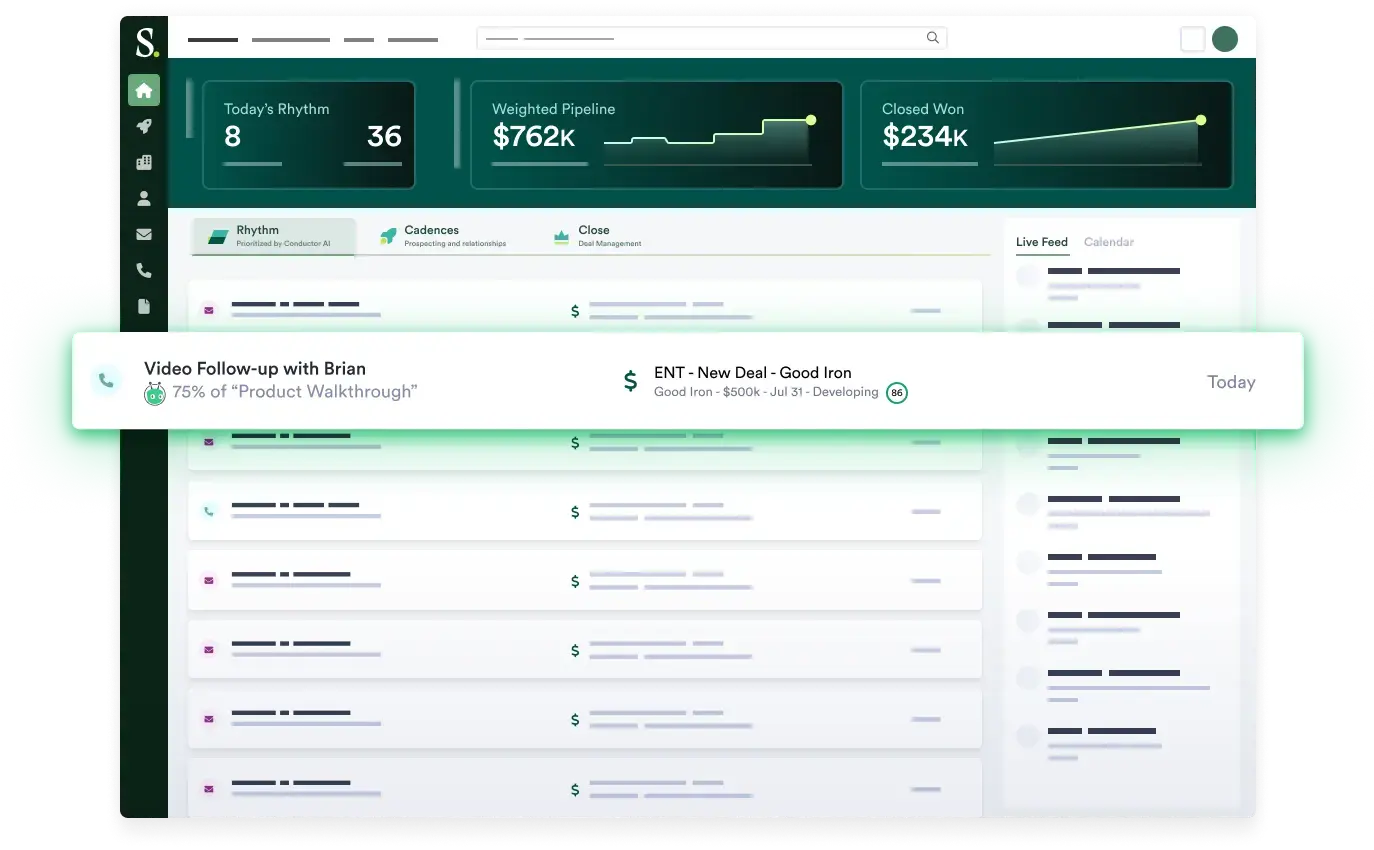 Salesloft Rhythm dashboard showing a Vidyard action popped out and highlighted.