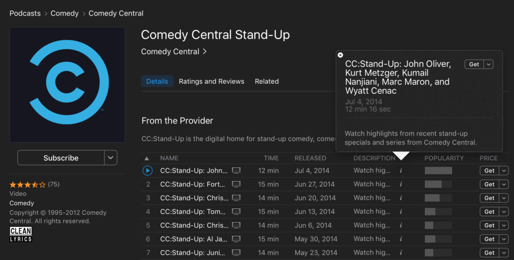 Comedy Central Podcast Screenshot