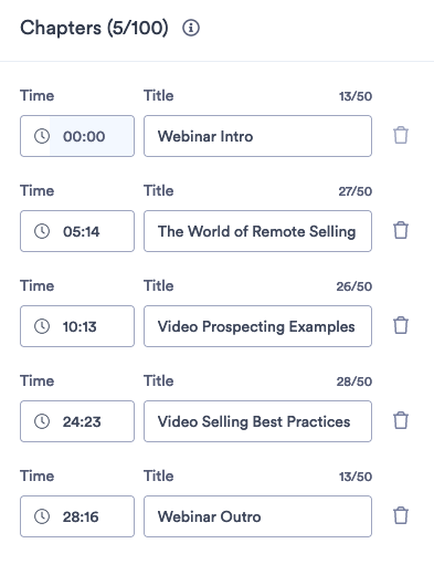 An example of Vidyard video chapters.