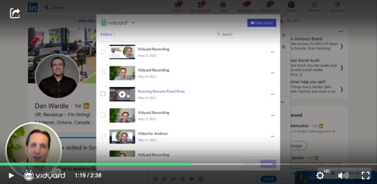 A screenshot of Vidyard's LinkedIn sharing feature