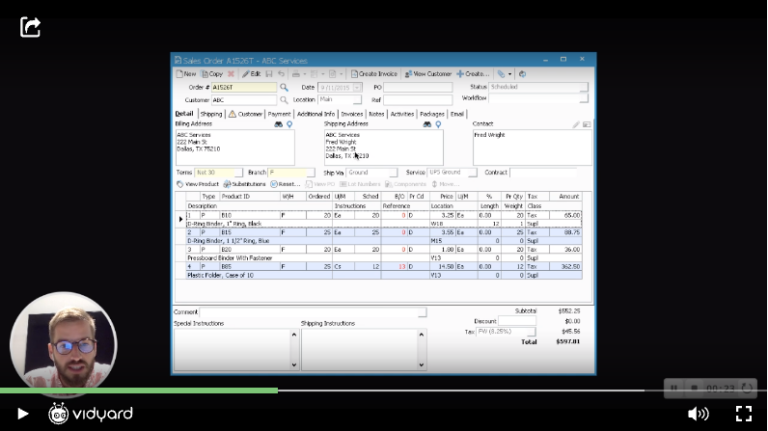 A screenshot of a Vidyard screenshare video featuring a sales proposal pricing breakdown