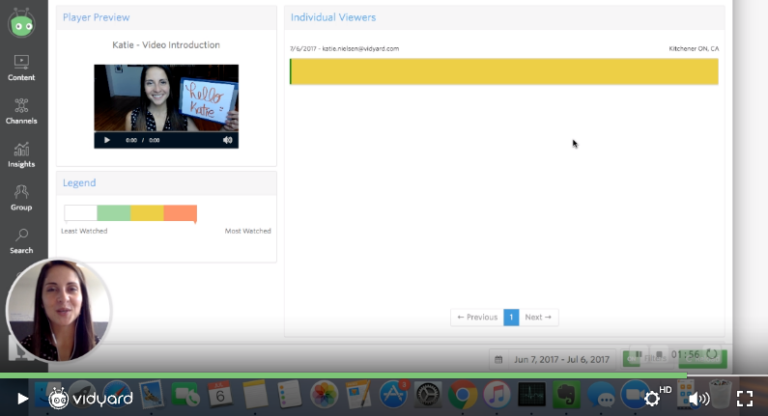 A screenshot of a Vidyard screenshare video showing a software dashboard with graphs and charts