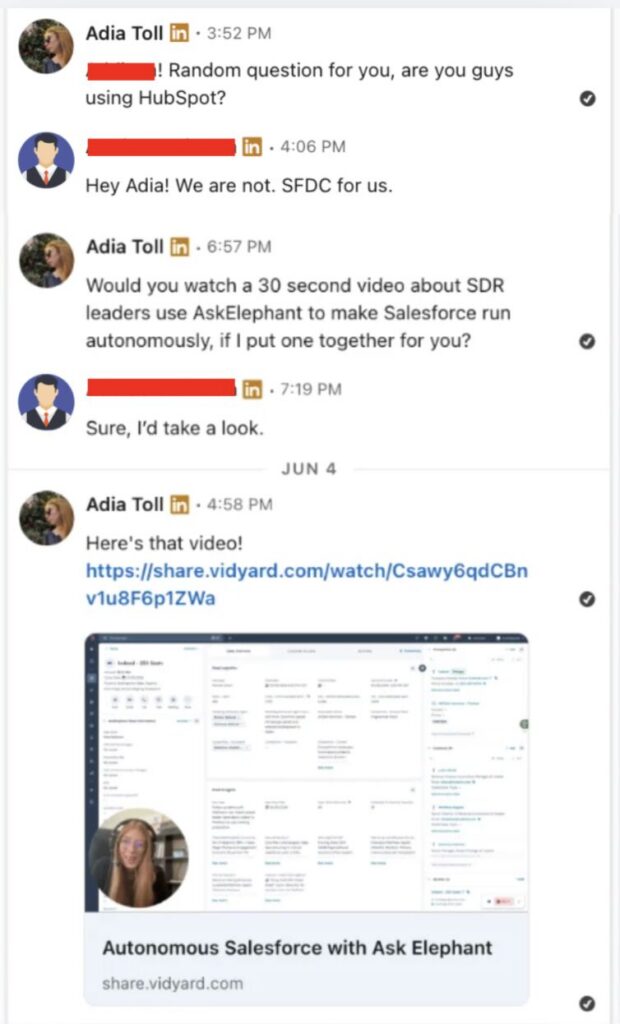 Adia Toll linkedin message example