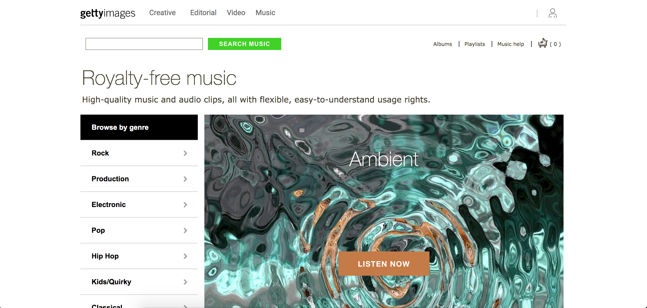 screenshot of Getty Images Music