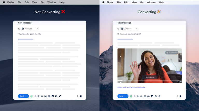 Side-by-side comparison of a generic email follow-up versus a personalized video follow-up