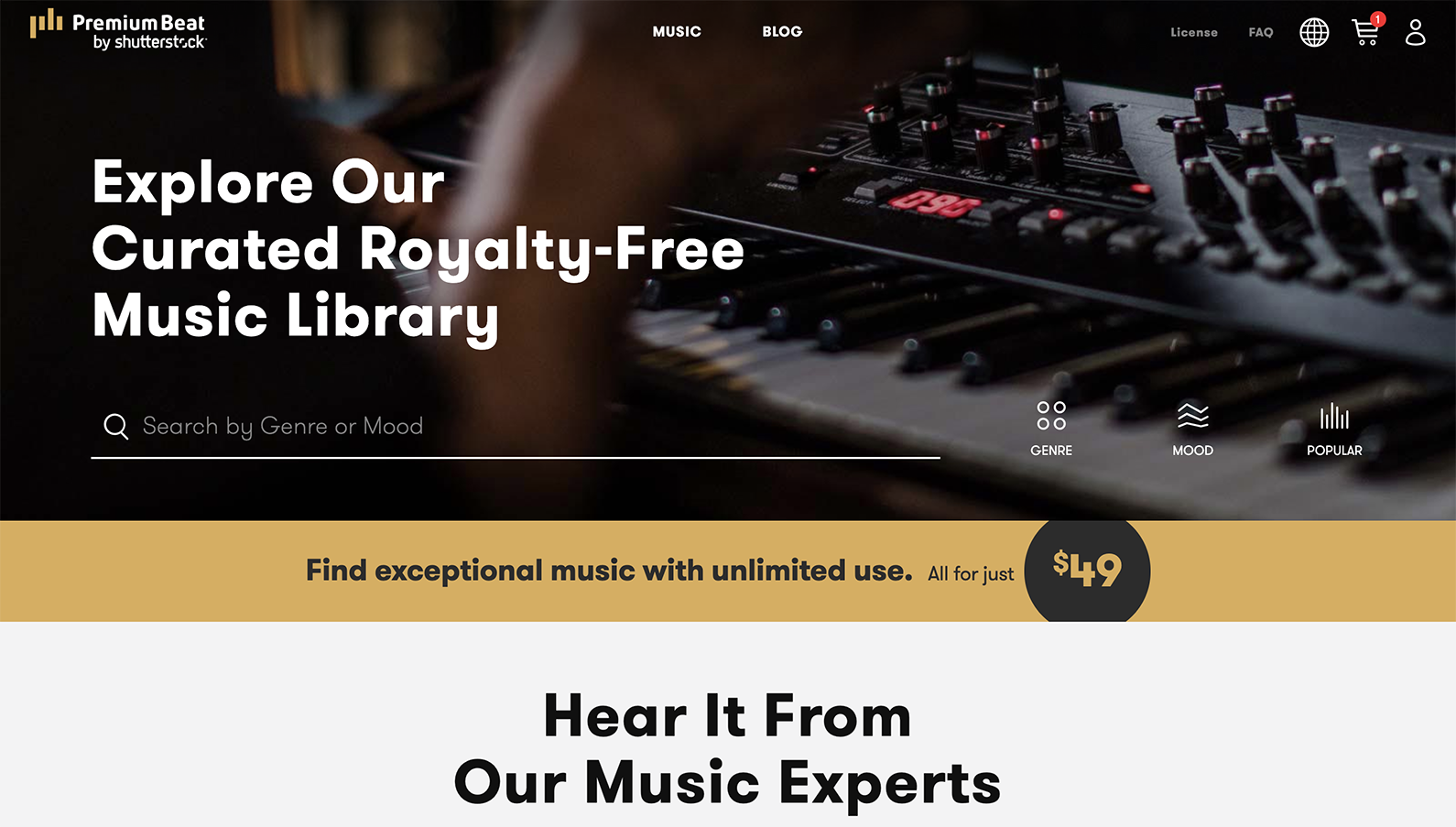 Screenshot of Premium Beat, a tool to source free music for videos