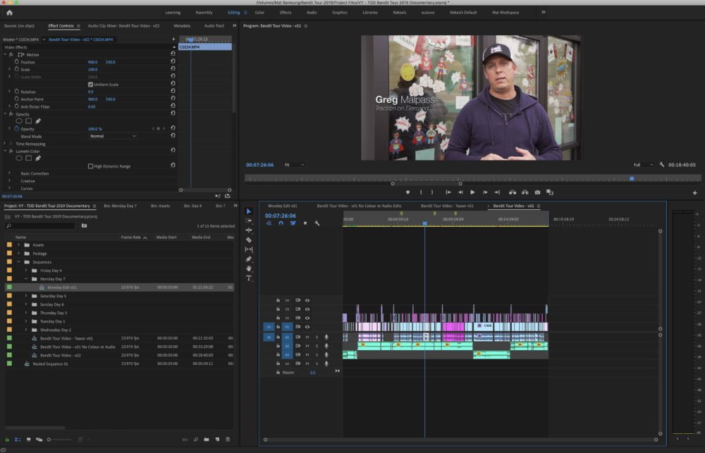 a documentary timeline in video editing software