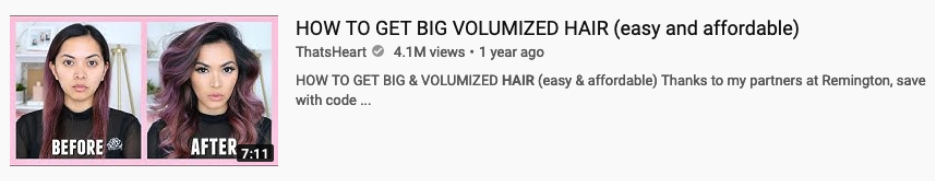 screenshot of a how to video thumbnail for how to get volumized hair