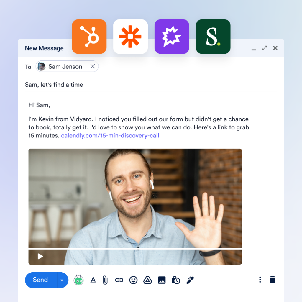 Window showing a personalized outreach email with an embedded video.
