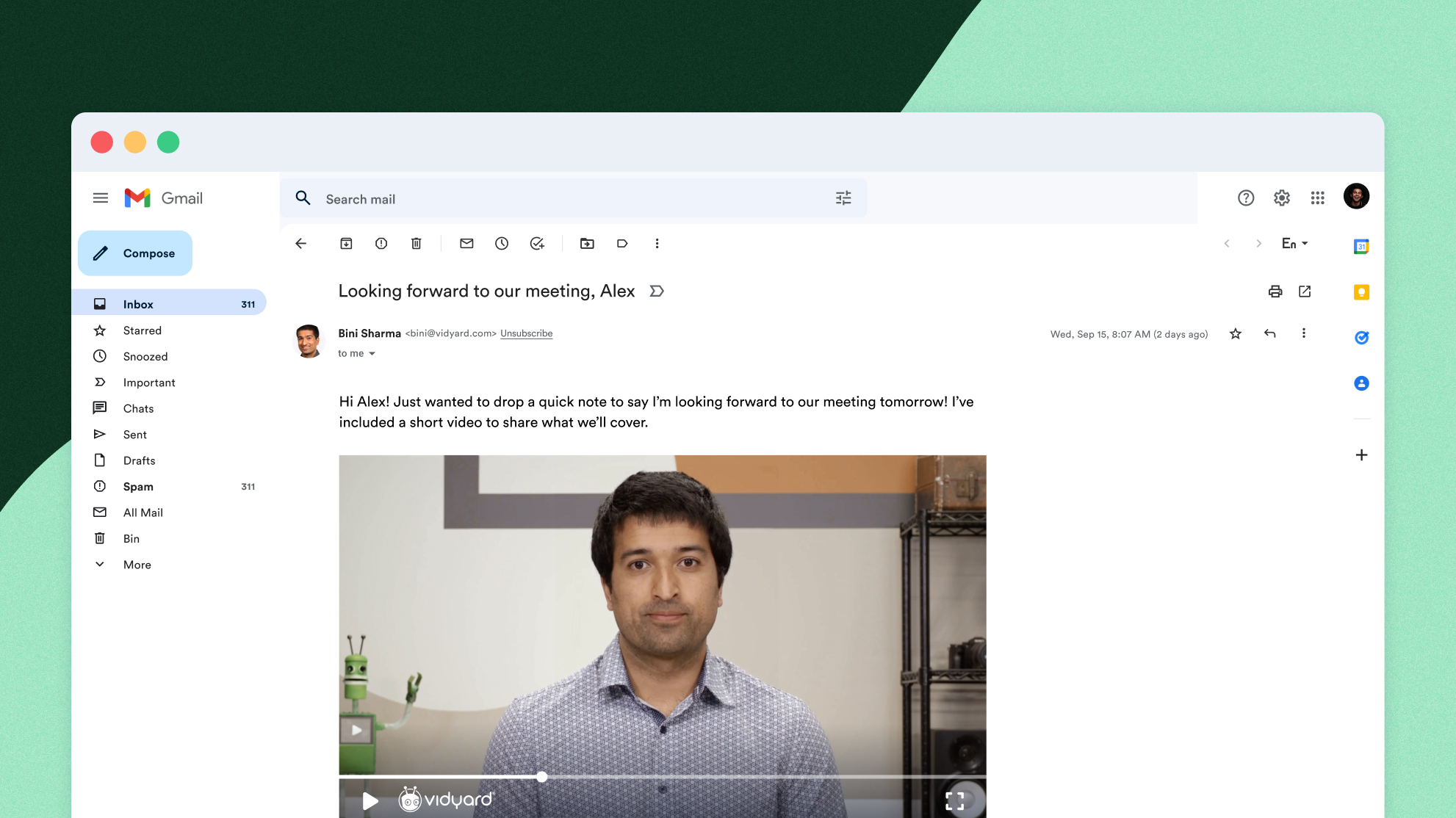 A screenshot showing an AI-generated video created by Vidyard's Video Sales Agent