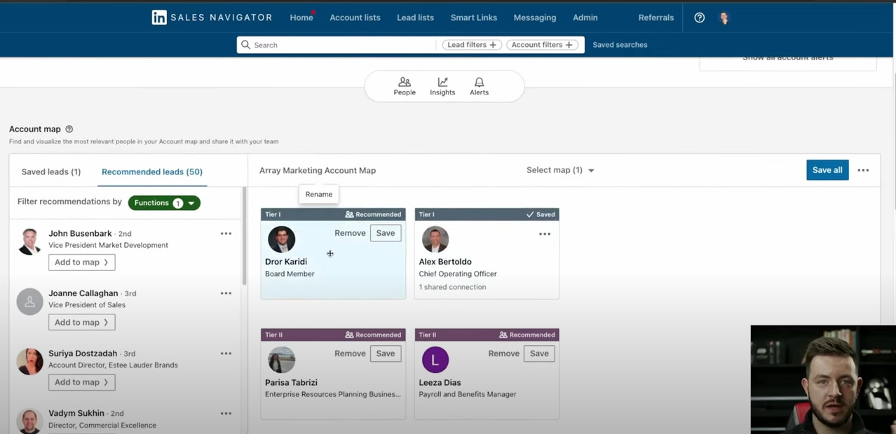 Screen shot showing how to use LinkedIn Sales Navigator for account list research.