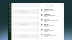 Salesloft Live Feed panel showing a real-time list of buyers who recently watched Vidyard videos, including which video each person watched and how long ago.